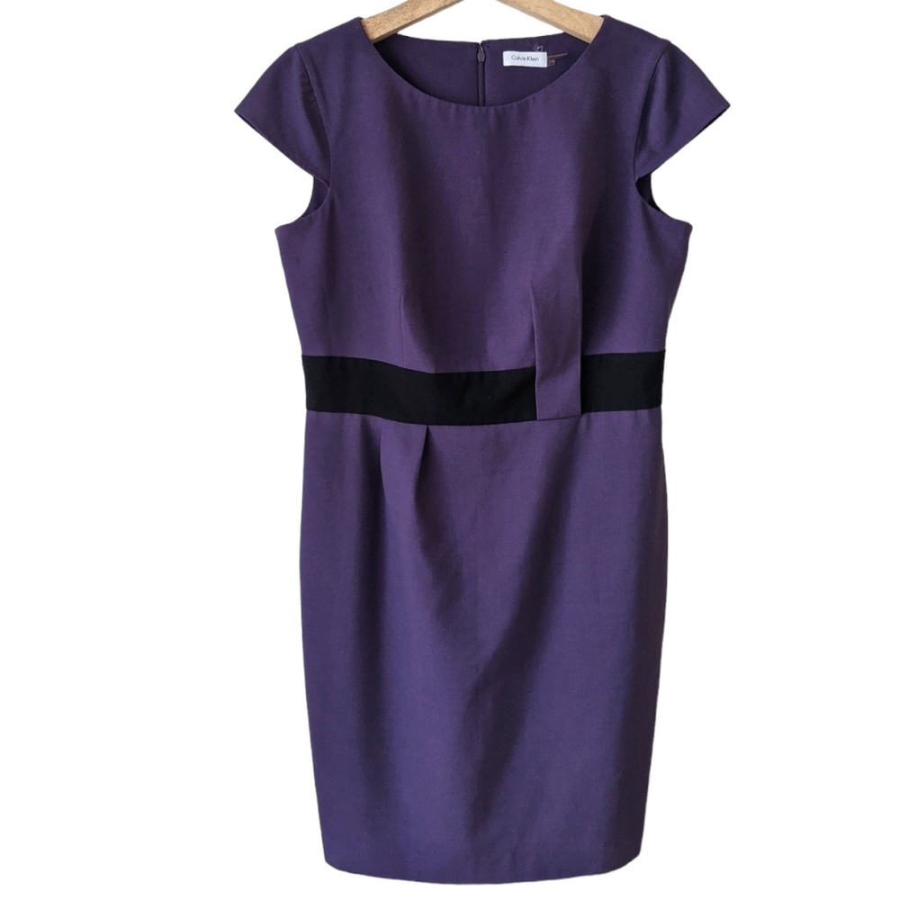Calvin Klein Sheath Dress Stretch Purple Black Office Career